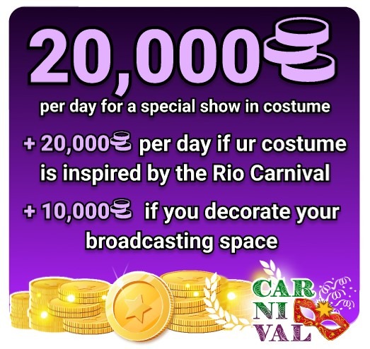 Experience Amateur.tv's Carnival like in Rio de Janeiro and win up to 200,000 coins in special tips.